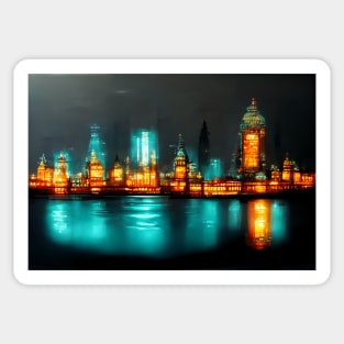 Neon London City Skyline With Buildings In Neonlight / England Sticker